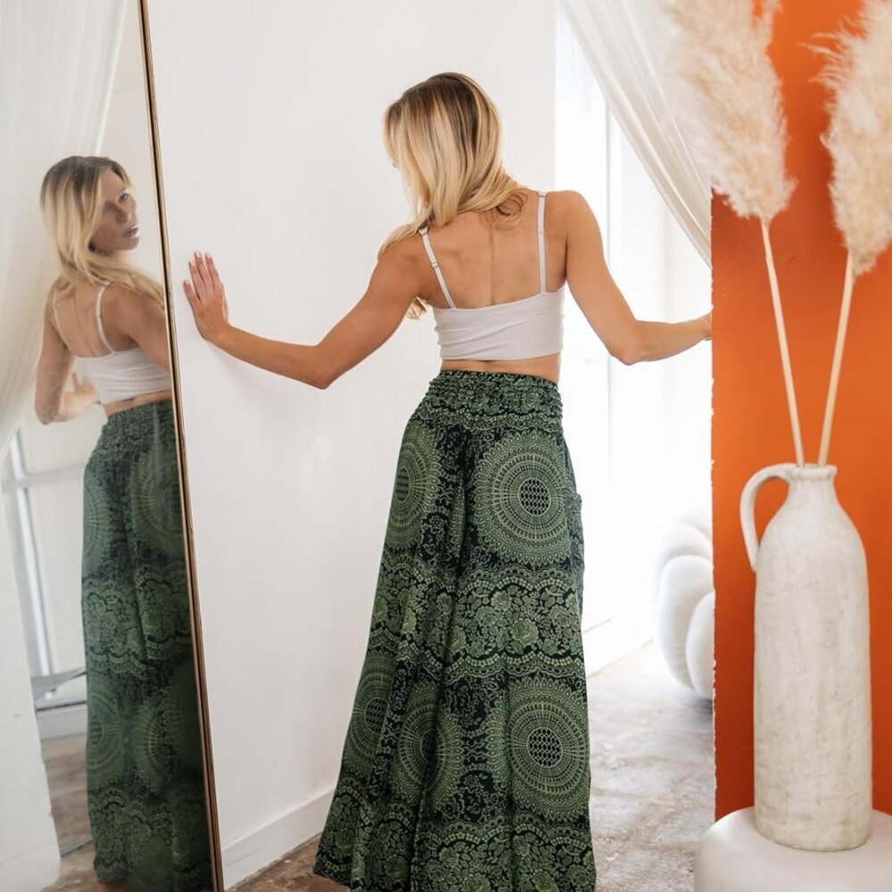 Women's Boho Palazzo Pants Yoga Wide Leg Pants - Picture 4 of 6